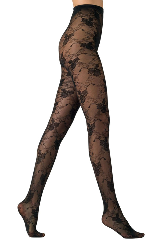 Eco-Friendly Tights With Unique Intricate Floral Pattern Made With Recycled Yarns To Help Minimize Waste & Reduce Pollution.